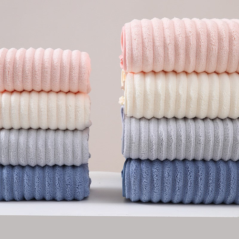 New Coral Velvet Quick-Dry Bath Towel Candy Velvet Beach Towel Bath Wrap Wave Pattern Towel Bath Towel Three-Piece Set Absorbent Hair Dry Bathrobe Set Home Hotel Soft Bath Towel