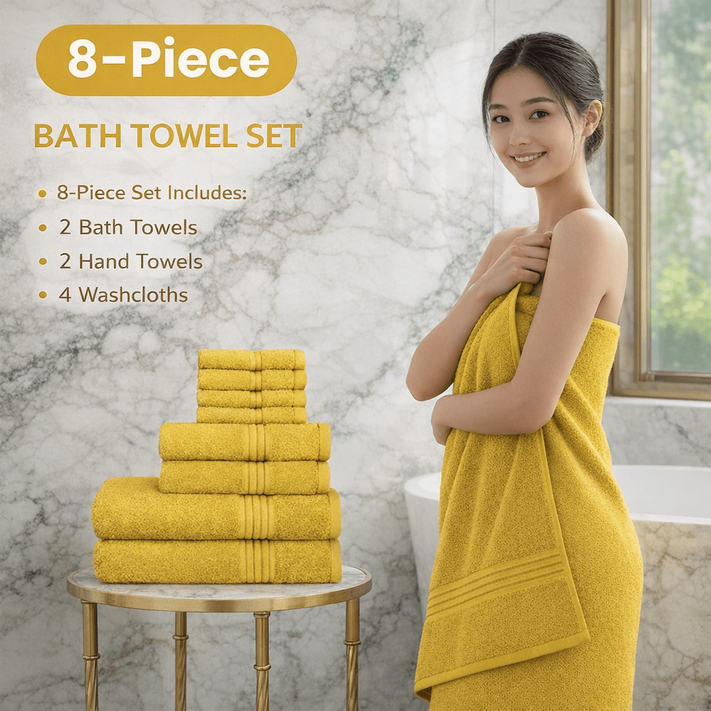 Spicy Mustard Ultra-Soft Cotton Towel Set, Includes 2 Bath Towels, 4 Washcloths & 2 Hand Towels