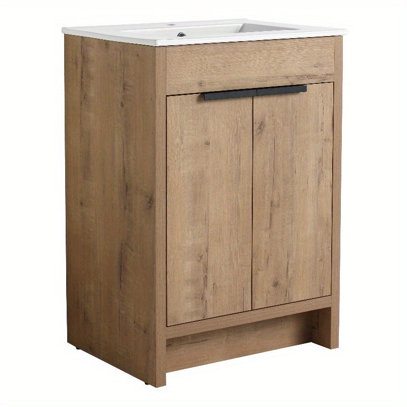 24-Inch Standalone Bathroom Cabinet with Two Soft-Close Doors (KD-PACKING), Vanity Only, No Countertop Included