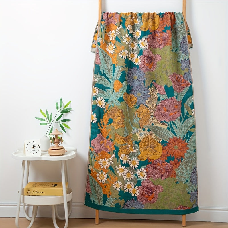 Luxury Bohemian Bath Towel Suitable for Skin Types - Yarn-Dyed Jacquard Floral with Multi-Layer Gauze, Skin-Friendly Breathable Spa Towels for, Machine Washable Suitable for Bathing and Showering