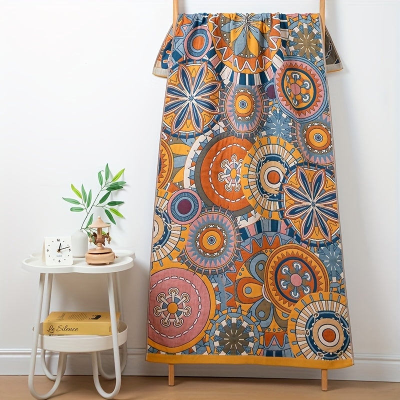 Luxury Bohemian Bath Towel Suitable for Skin Types - Yarn-Dyed Jacquard Floral with Multi-Layer Gauze, Skin-Friendly Breathable Spa Towels for, Machine Washable Suitable for Bathing and Showering