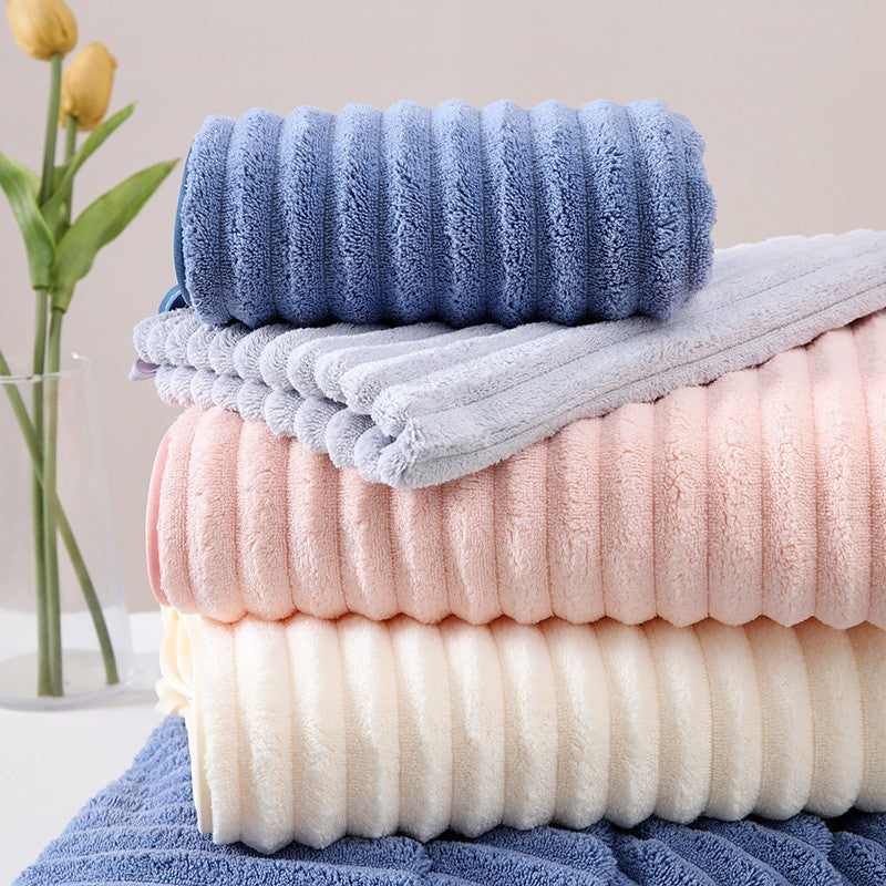 New Coral Velvet Quick-Dry Bath Towel Candy Velvet Beach Towel Bath Wrap Wave Pattern Towel Bath Towel Three-Piece Set Absorbent Hair Dry Bathrobe Set Home Hotel Soft Bath Towel
