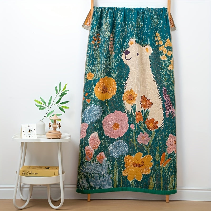 Luxury Bohemian Bath Towel Suitable for Skin Types - Yarn-Dyed Jacquard Floral with Multi-Layer Gauze, Skin-Friendly Breathable Spa Towels for, Machine Washable Suitable for Bathing and Showering