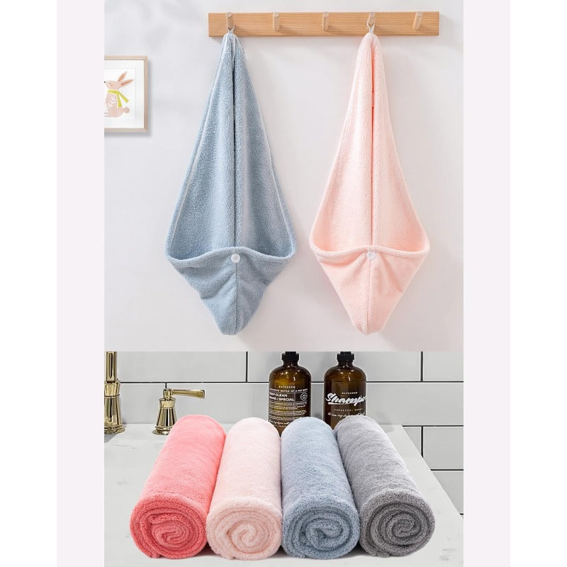 6 Pack Luxury Microfiber Hair Towel Turbans Set - Quick-Dry -Frizz Hair Wrap Caps with Button Closure, Pastel Colors (Beige\u002F\u002FWhite\u002FPink\u002FLavender\u002FGray) for Women & - Spa & Travel Hair Care Accessories, Sensitive Scalp