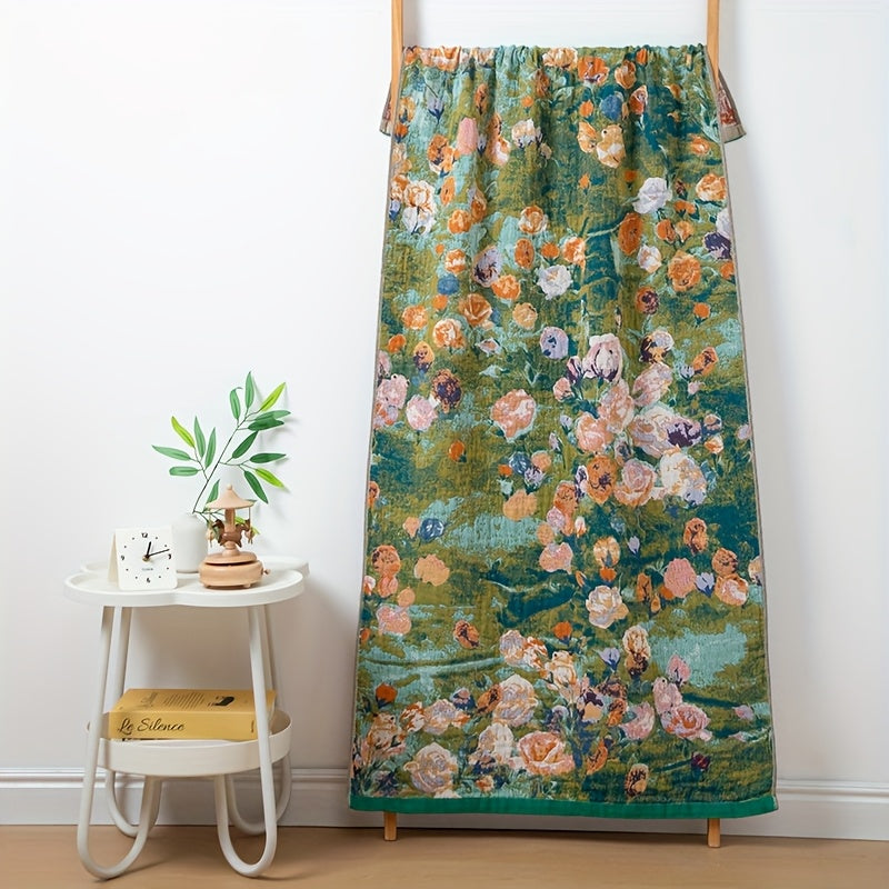 Luxury Bohemian Bath Towel Suitable for Skin Types - Yarn-Dyed Jacquard Floral with Multi-Layer Gauze, Skin-Friendly Breathable Spa Towels for, Machine Washable Suitable for Bathing and Showering